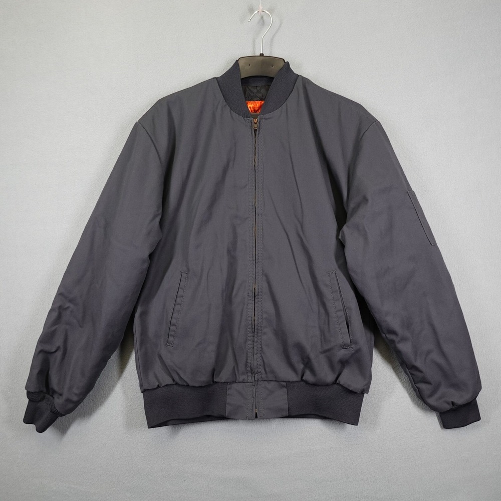 Red Kap Jacket Mens L Gray Slash Pocket Bomber Quilted Workwear Coat JT38CH